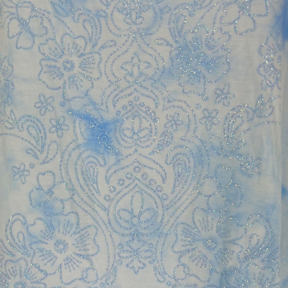 Justice Size 20 Plus Blue White Tie Dye Boho Sparkle Print Loose Swing Tank Top - Picture 3 of 6